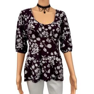 Vintage Y2K American Eagle Babydoll Top L Empire Waist Floral Whimsigoth Fairy